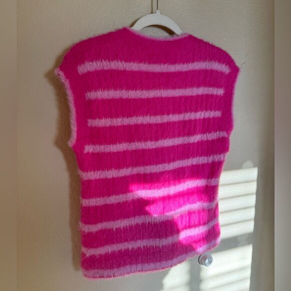 Jacquemus Le Gilet Neve Sweater Vest Sz Small Pink Striped Fuzzy - Picture 8 of 9